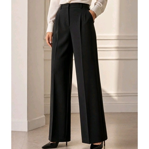 French Connection Pants - French Connection Wide Leg Trousers L Black High Rise NWT 30x27 Chic